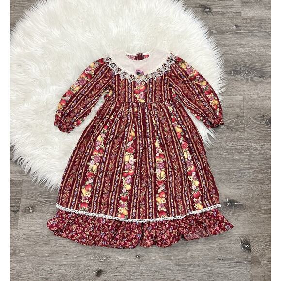 Vintage Ruth Of Carolina Floral Dress W/Lace Peter Pan Collar Size 6 Made In USA - Picture 1 of 3